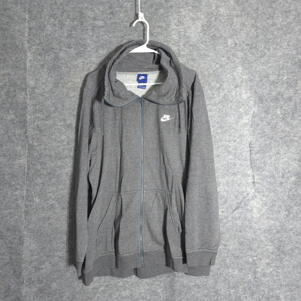 Nike Full Zip Hoodie Womens‎ 1X Grey Funnel Neck Fleece 942101 Sportswear Zip Up
